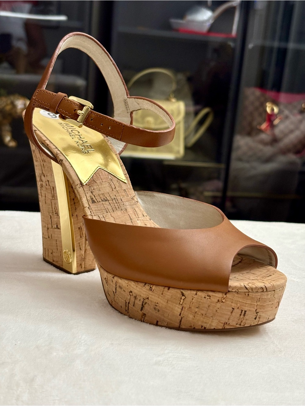 Michael Kors Natalia Open Toe Platform Sandal — Walnut, Size 9 Women shoes.